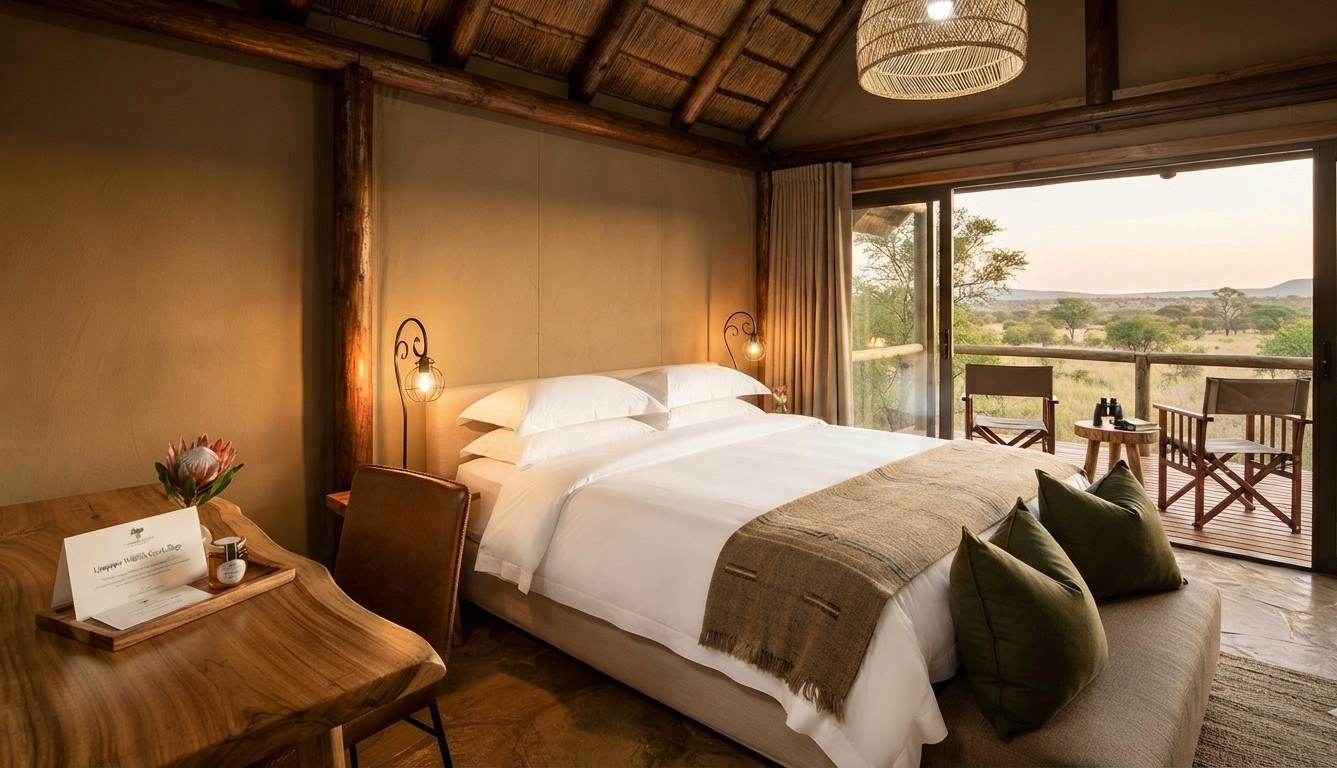 Safari lodge guest suite with bushveld view — Accommodation Services training at Limpopo Wildlife Eco College
